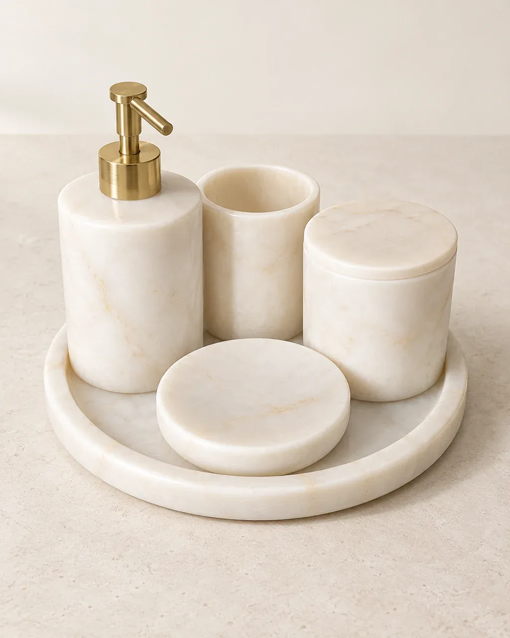 White Marble Bath Set — Studio rendering