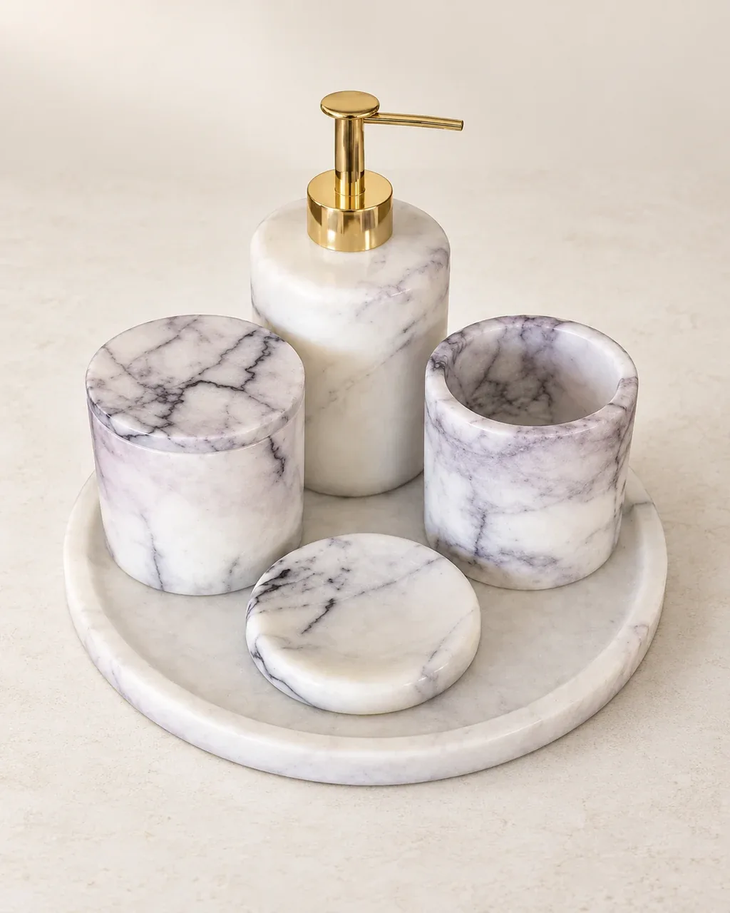Lilac Marble Bath Set — Studio rendering