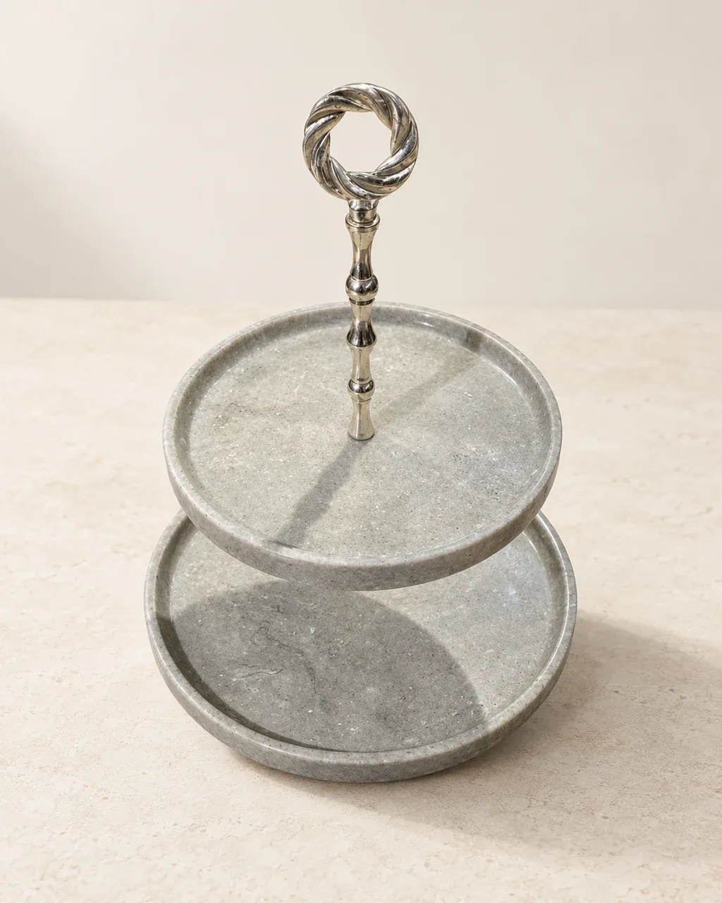 Marble Two-Tier Serving Stand — Studio rendering